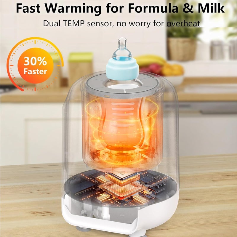 DORFLY Store سخان زجاجة الرضاعة القابل للتدوير 3 دقائق سخان زجاجة سريع 9 في 1 سخان زجاجة لحليب الثدي والحليب الصناعي تحكم دقيق في درجة الحرارة سخان حليب للرضع مع ضوء ليلي لغرفة النوم - Image 4